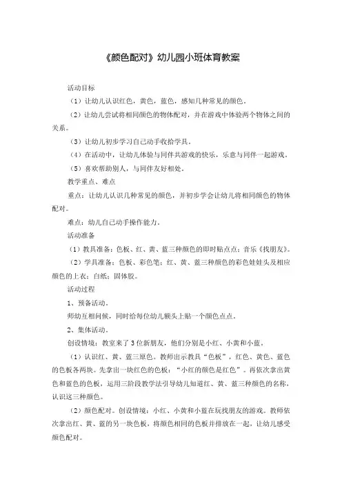 《颜色配对》幼儿园小班体育教案
