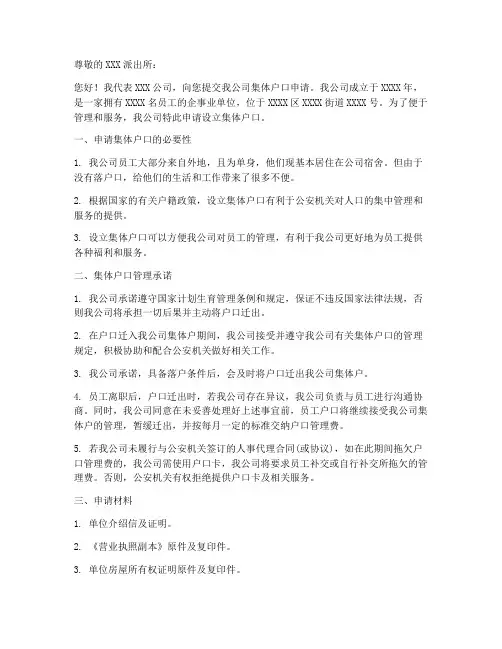 公司集体户申请书模板