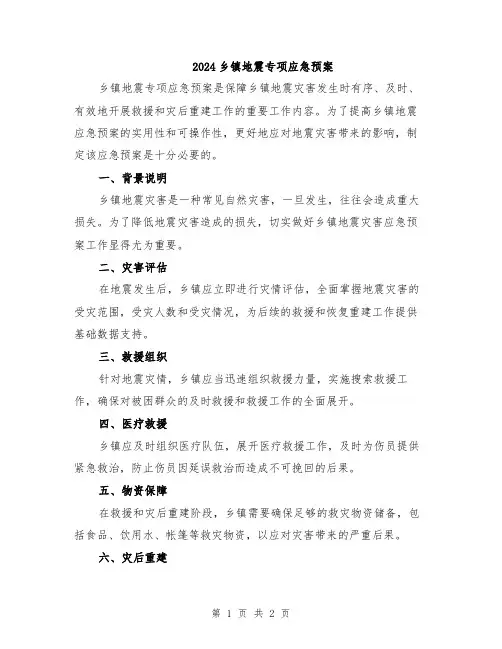 2024乡镇地震专项应急预案