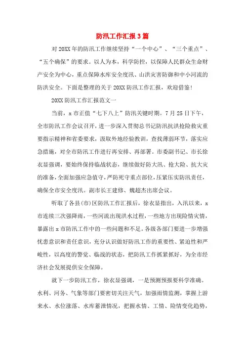 2019年防汛工作汇报3篇