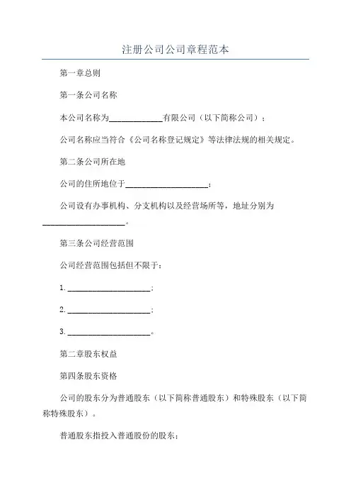 注册公司公司章程范本