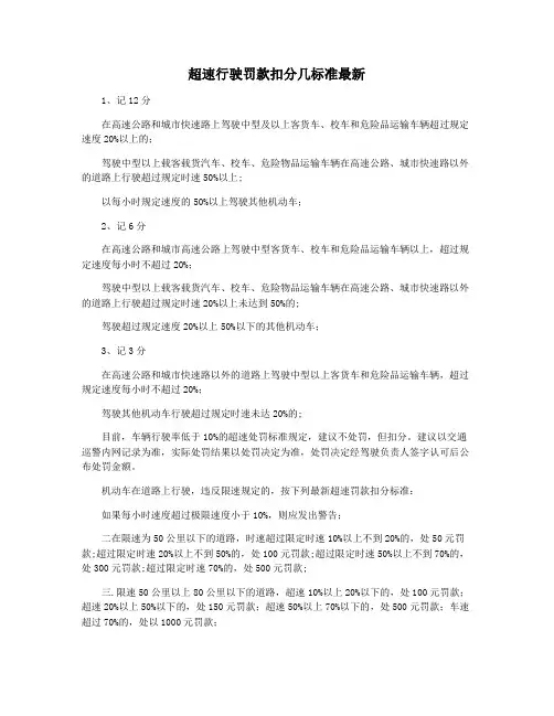 超速行驶罚款扣分几标准最新