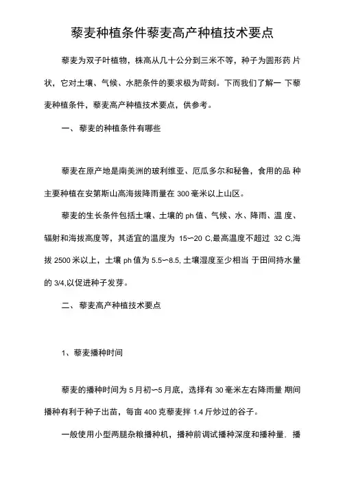 藜麦种植条件藜麦高产种植技术要点