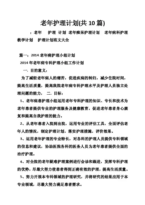 老年护理计划（共10篇）