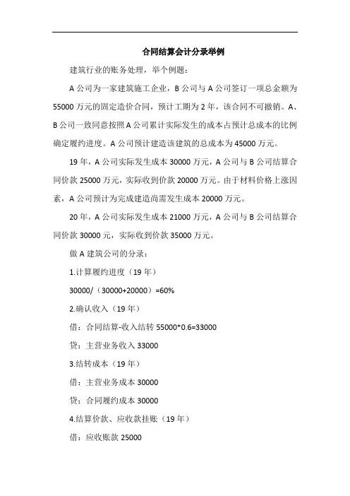 合同结算会计分录举例