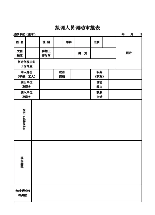 拟调人员调动审批表