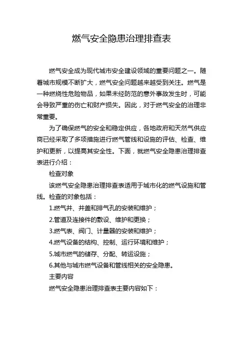 燃气安全隐患治理排查表
