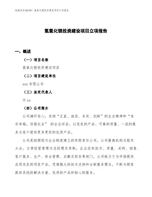 氢氧化锂投资建设项目立项报告