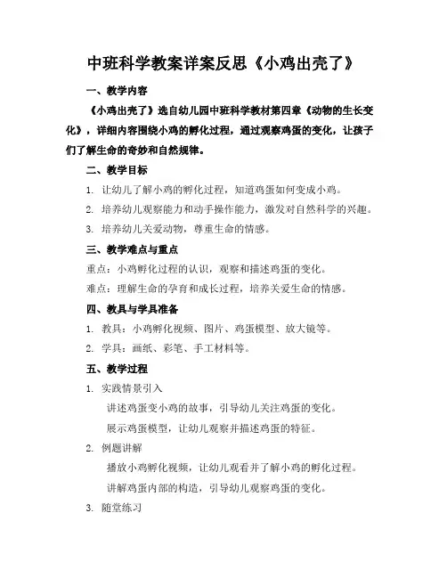 中班科学教案详案反思《小鸡出壳了》