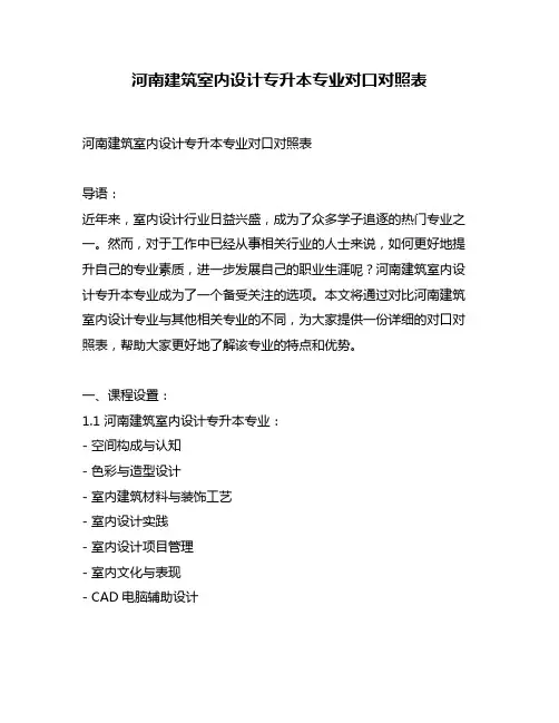 河南建筑室内设计专升本专业对口对照表