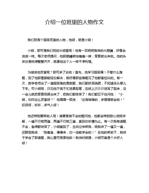 介绍一位班里的人物作文