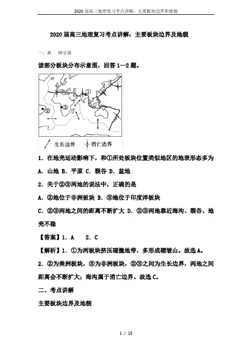 2020届高三地理复习考点讲解：主要板块边界和地貌