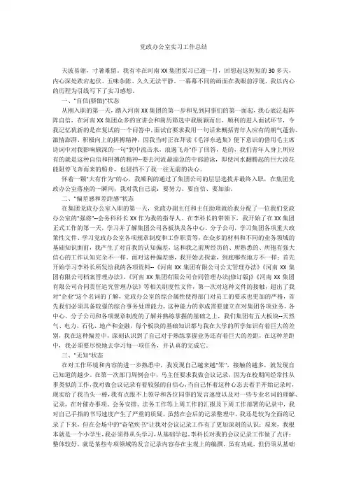 党政办公室实习工作总结