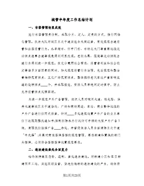 城管半年度工作总结计划(4篇)