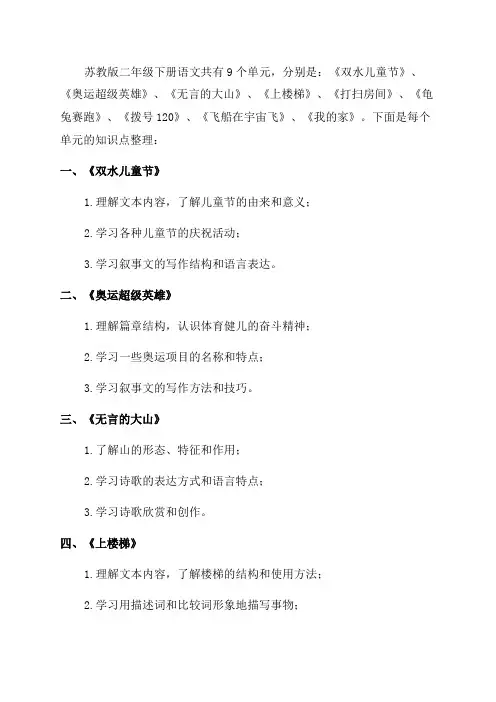 苏教版二年级下册语文单元知识点整理