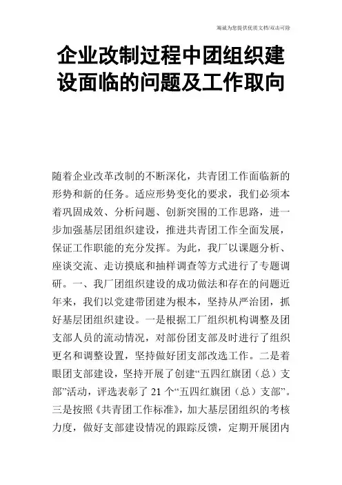 企业改制过程中团组织建设面临的问题及工作取向_0