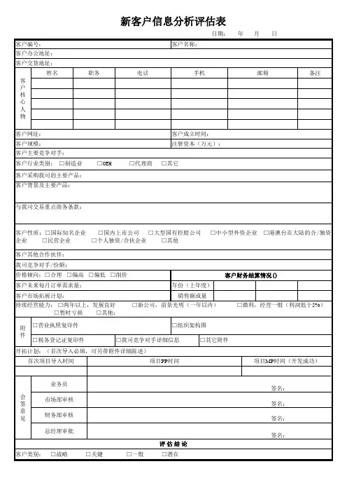 新客户导入分析评估表
