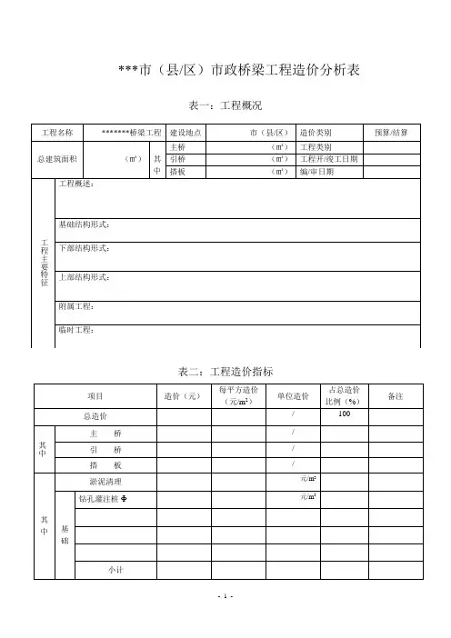 市政桥梁工程造价分析表