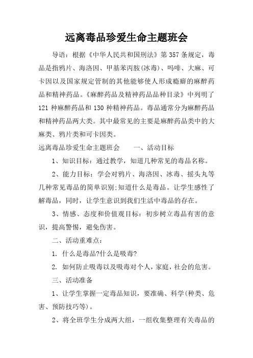 远离毒品珍爱生命主题班会