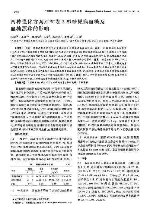 两种强化方案对初发2型糖尿病血糖及血糖漂移的影响