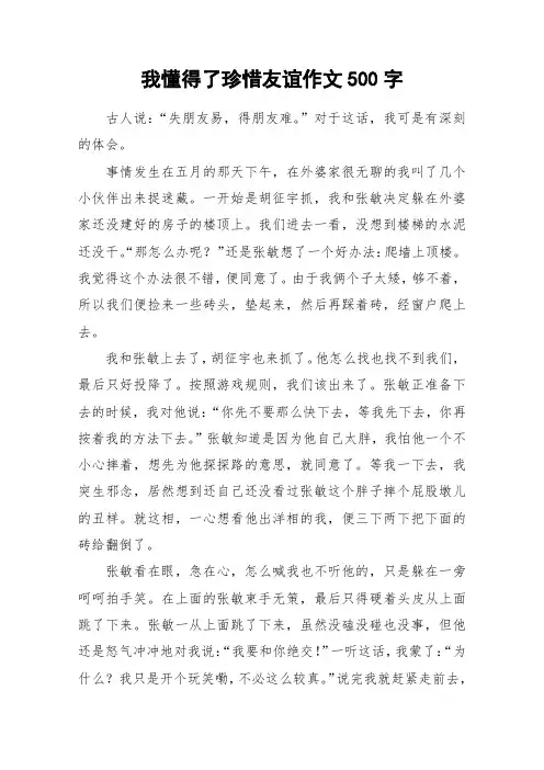 我懂得了珍惜友谊作文500字_作文