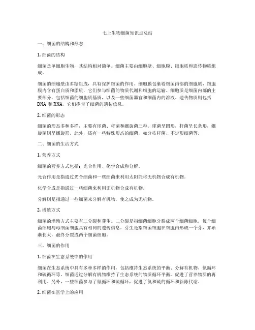七上生物细菌知识点总结