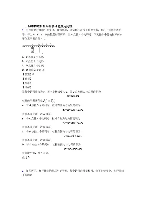 2020-2021中考物理杠杆平衡(大题培优易错试卷)附答案