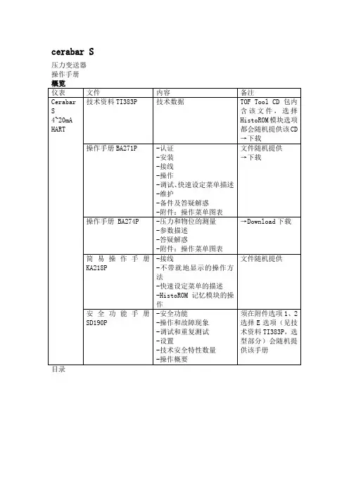 E+H压力变送器操作说明书