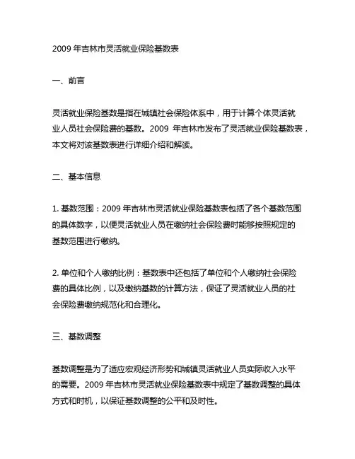 2009 吉林市灵活就业保险基数表
