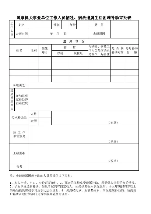 遗属生活困难补助审批表