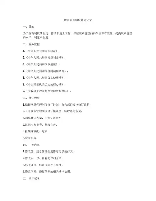 规章管理制度修订记录