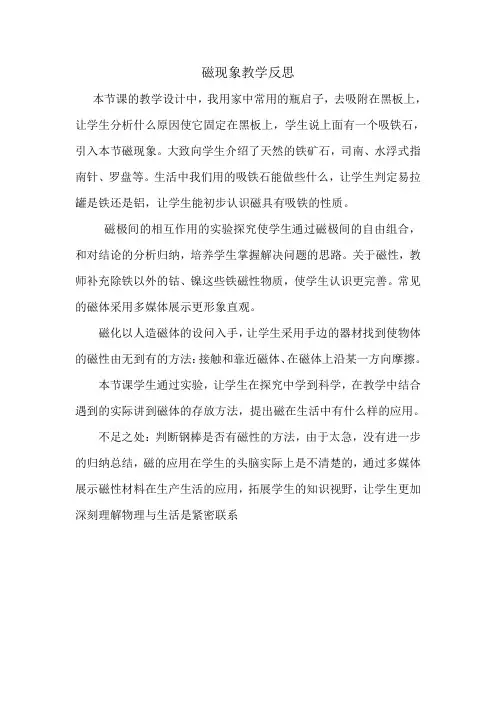 人教版九年级物理磁现象教学反思