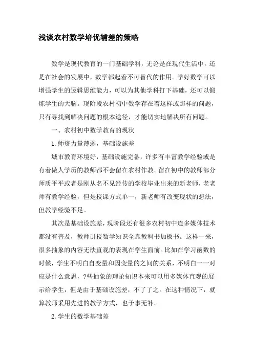 浅谈农村数学培优辅差的策略-精选教育文档