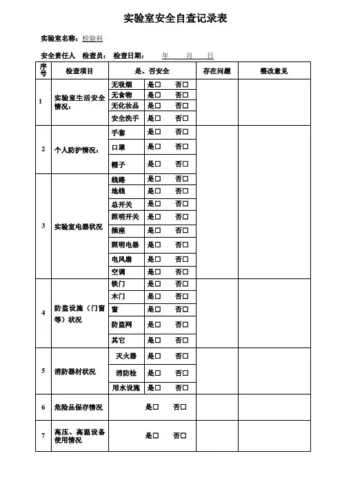 实验室安全自查记录表实用文档