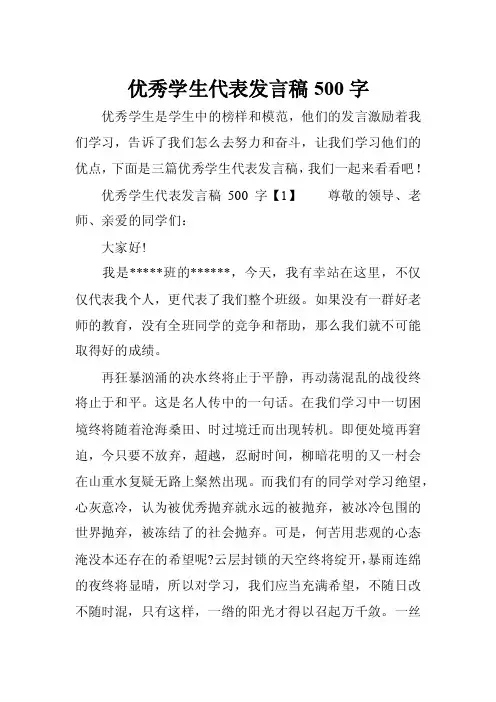 优秀学生代表发言稿500字