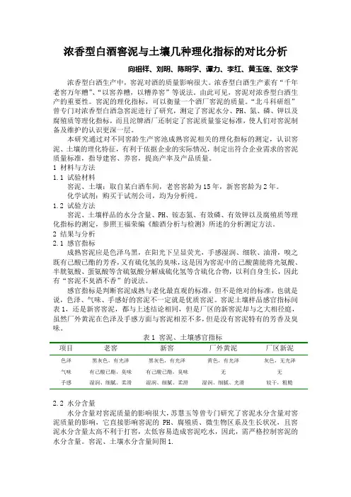 浓香型白酒窖泥与土壤几种理化指标的对比分析