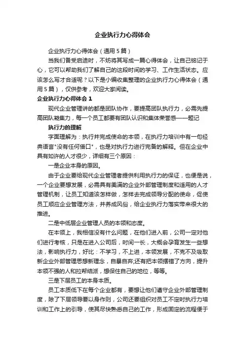 企业执行力心得体会（通用5篇）