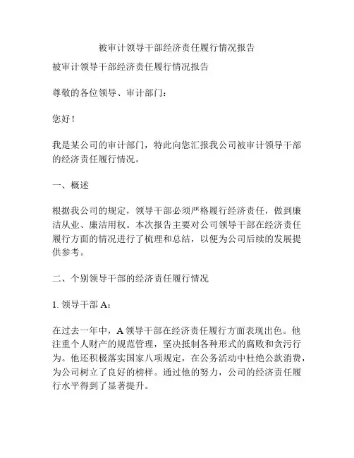 被审计领导干部经济责任履行情况报告