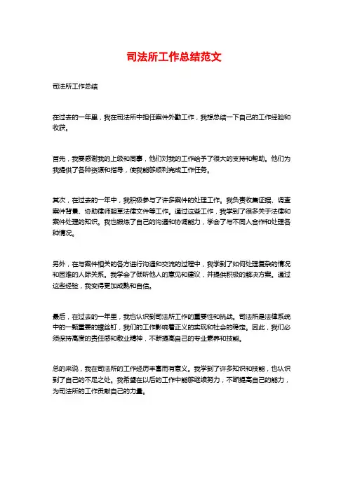 司法所工作总结范文