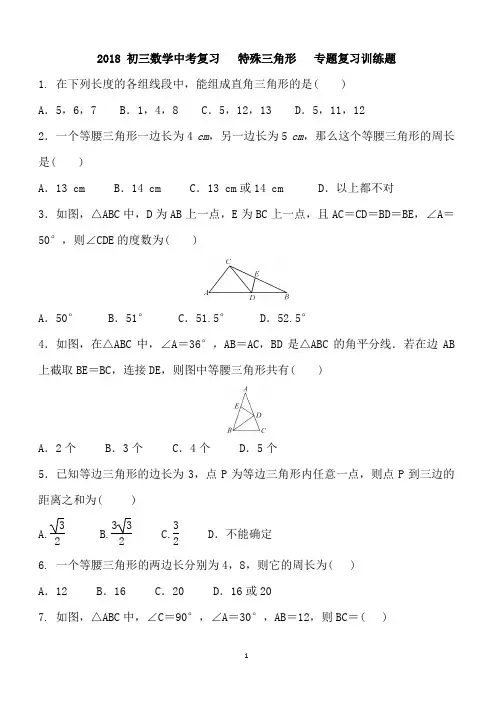 2018年中考数学总复习特殊三角形专题训练题含答案