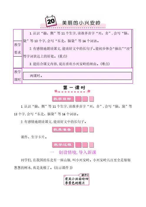 2024年部编版三年级语文上册教案第六单元20美丽的小兴安岭 教案