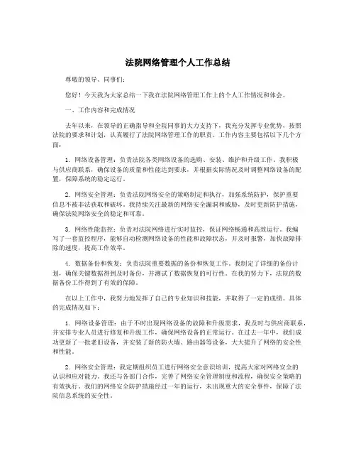 法院网络管理个人工作总结