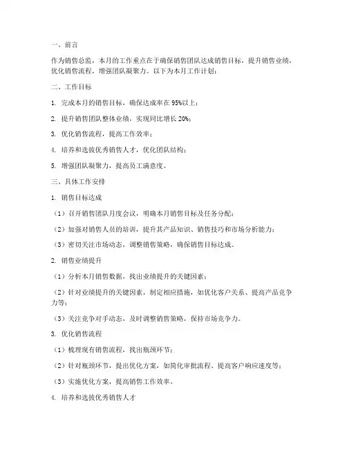 销售总监月度的工作计划