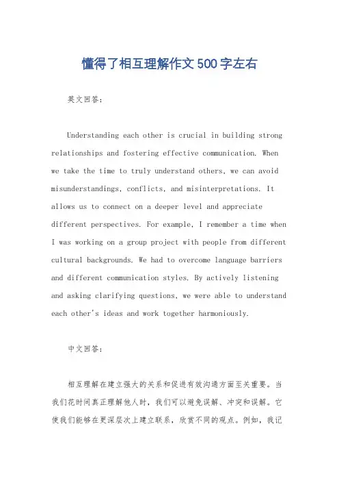 懂得了相互理解作文500字左右