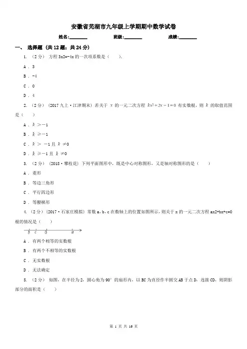 安徽省芜湖市九年级上学期期中数学试卷