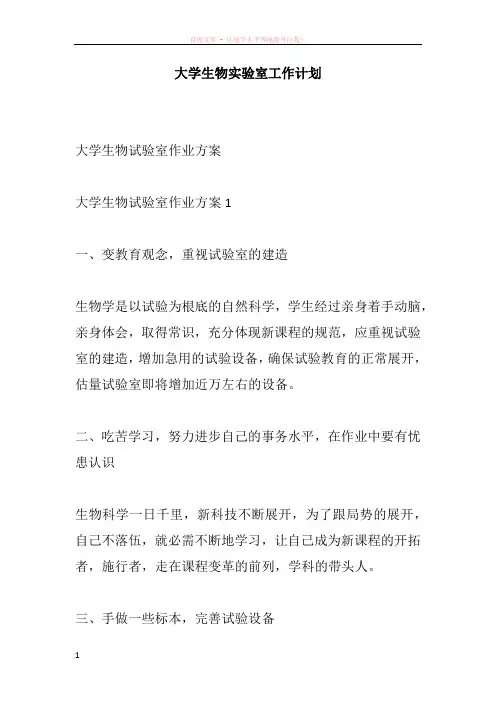 大学生物实验室工作计划