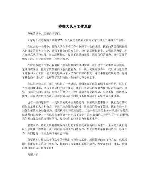 特勤大队月工作总结