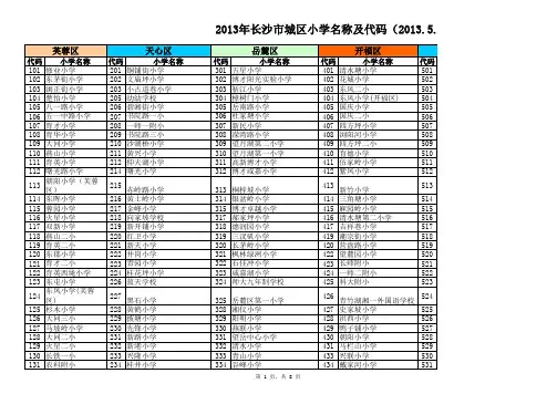 2013年长沙市城区小学名称及代码(2013.5.23)