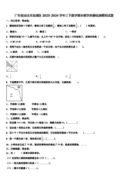 广东省汕头市龙湖区2023-2024学年三下数学期末教学质量检测模拟试题含解析