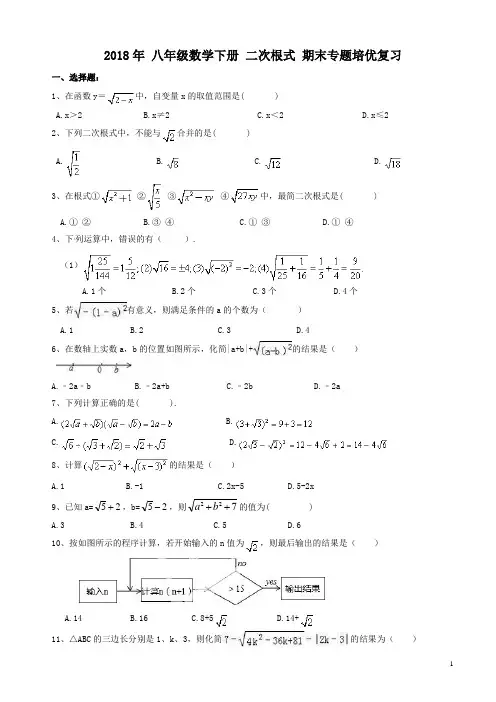 2018年人教版八年级数学下《二次根式》期末专题培优复习有答案